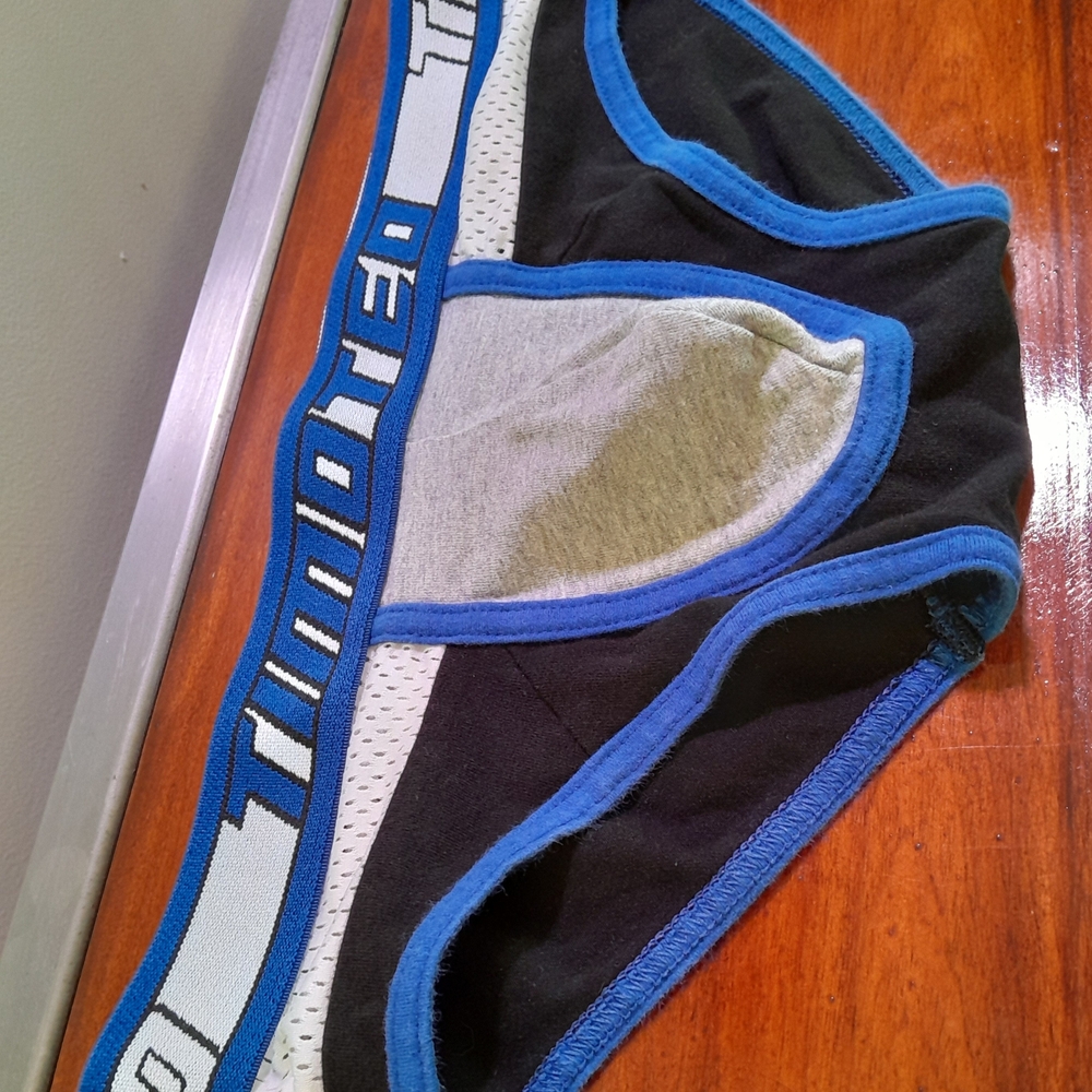 Timoteo Men's Black Brief with Gray Pouch and Blue Trim - Picture 2 of 8